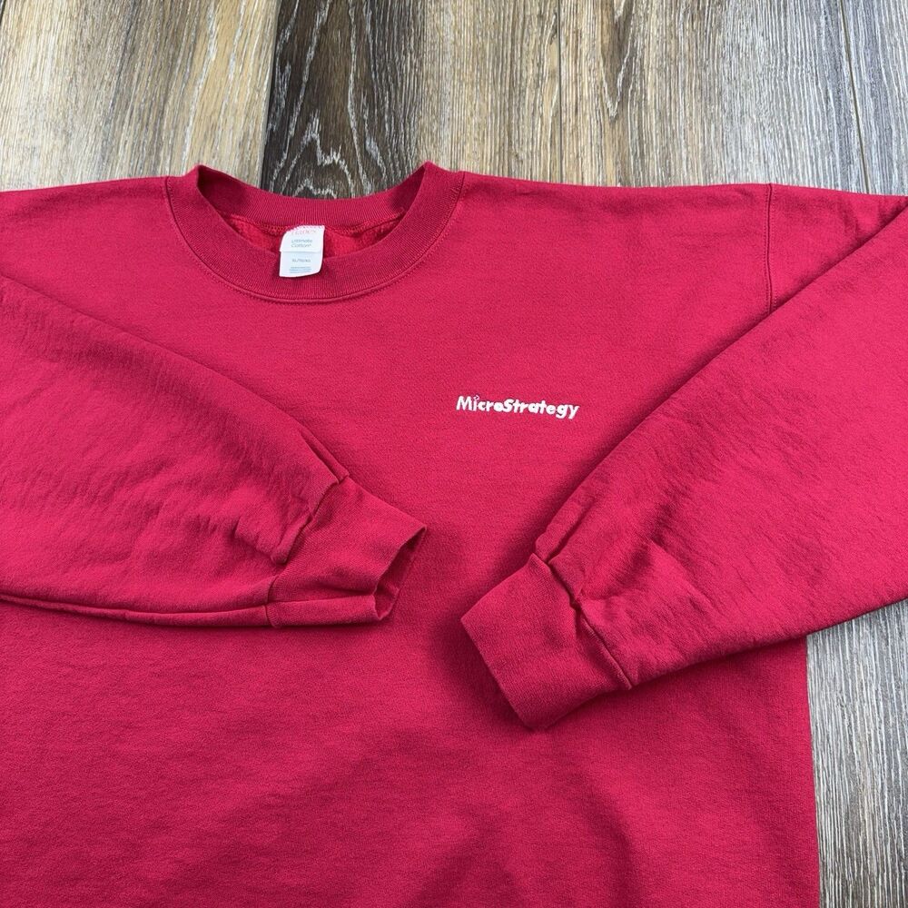 Vintage MicroStrategy Sweatshirt Mens XL Red MSTR Bitcoin Stock Trader Investor